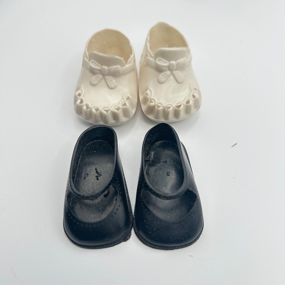 Vintage Doll Shoes Lot Black Mary Janes White Bow Booties Made in USA 12